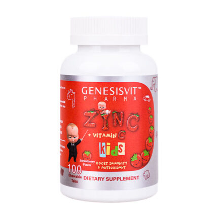 Genesisvit Pharma Zinc with Vitamin C for Kids, 100 Chewable tabs, Strawberry Flavor