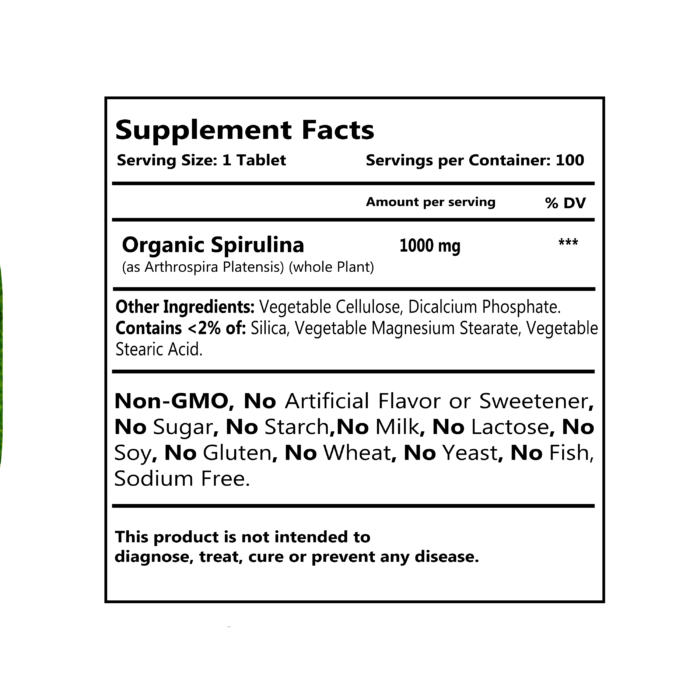 Genesisvit Pharma Organic Spirulina, 1000 mg, 100 tabs - Image 4