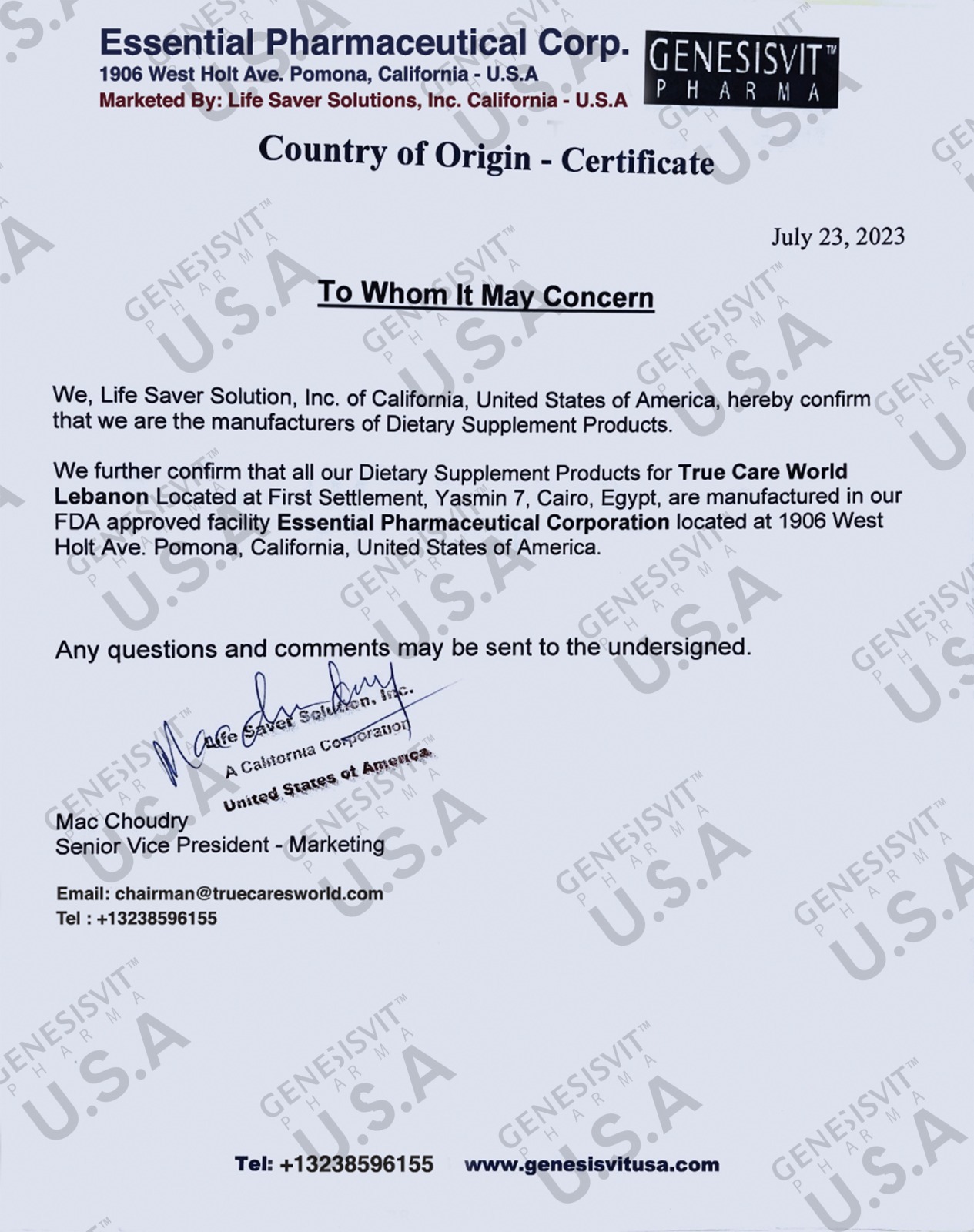 Country of Origin Certificate