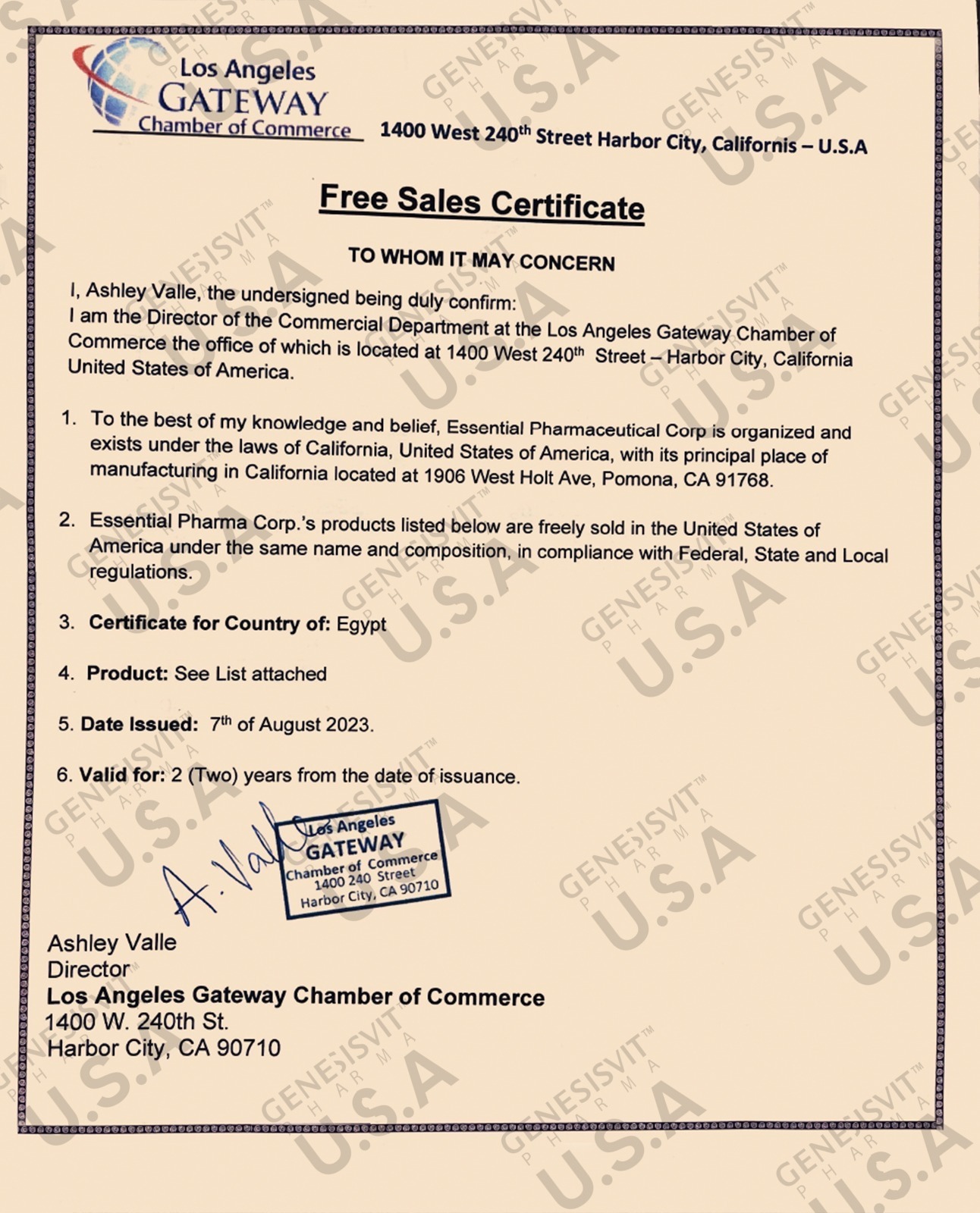 Free Sales Certificate 1