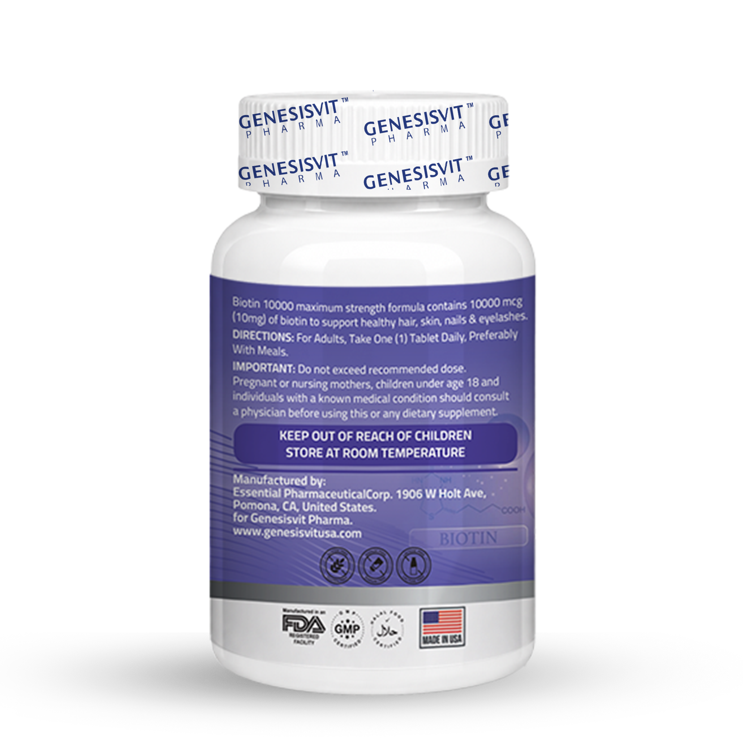BIOTIN EXTRA- STRENGTH 10,000 MCG 120 HARD GELATIN CAPSULES - USA - Image 2