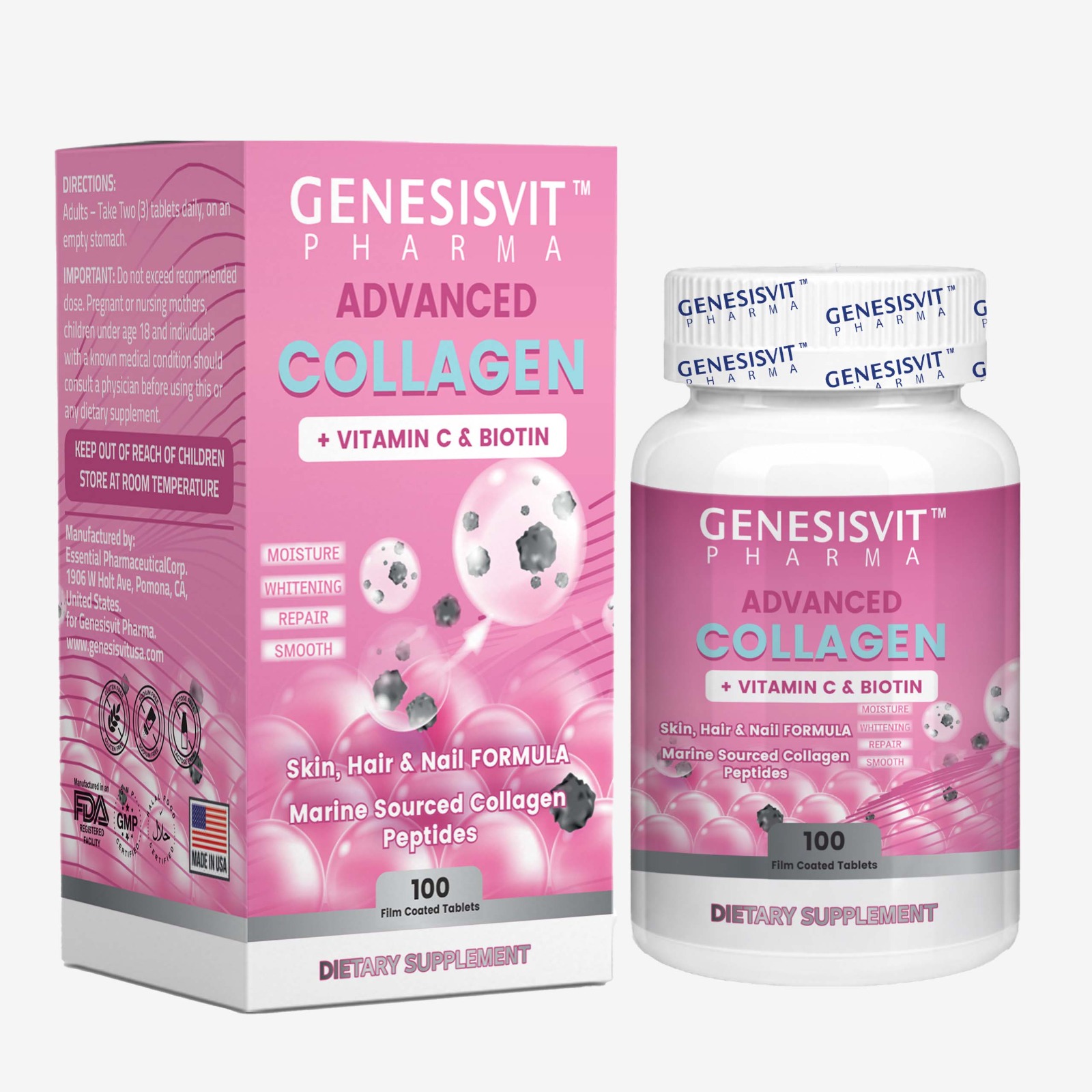 COLLAGEN ADVANCED + VITAMIN C & BIOTIN 100 FILM COATED TABLETS - USA