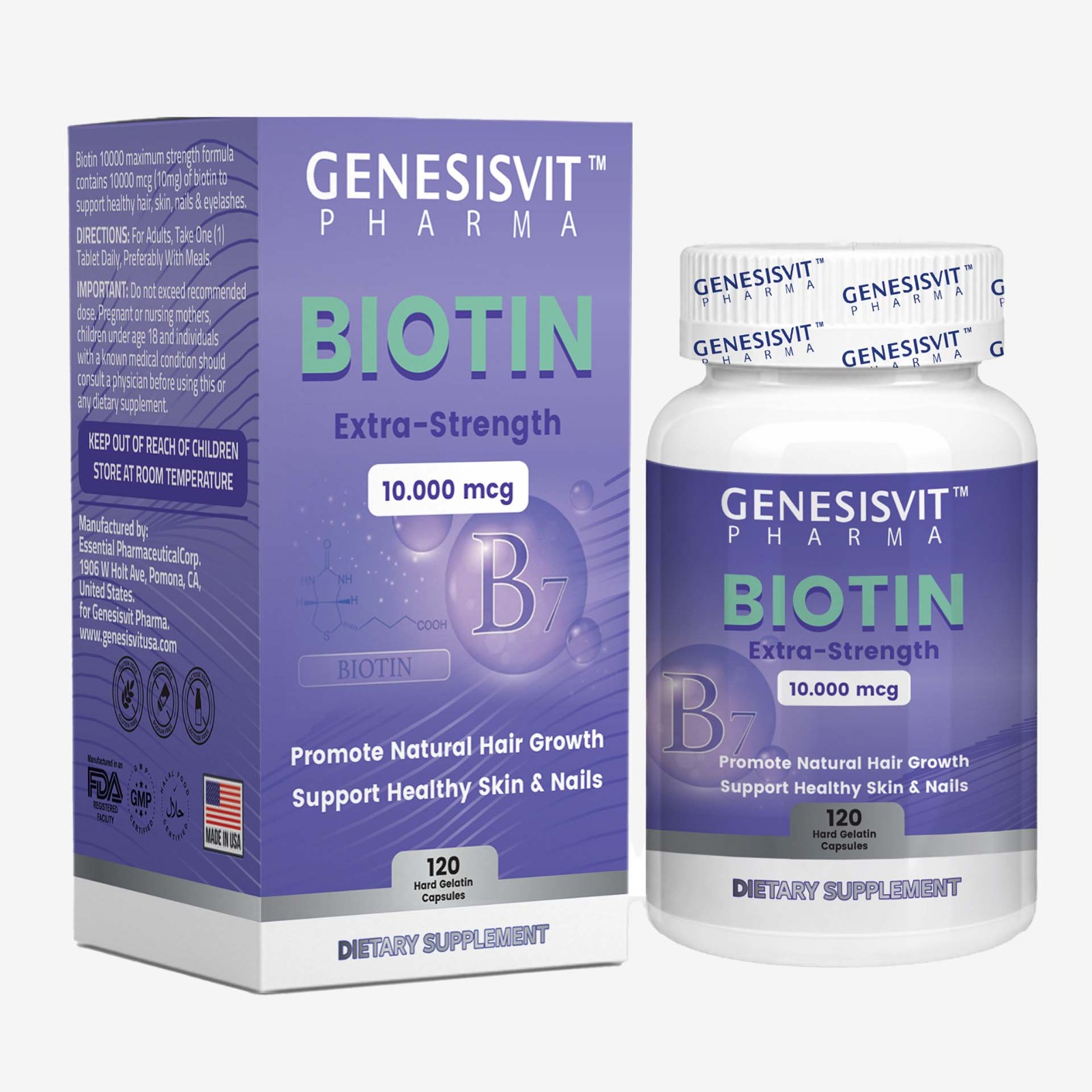BIOTIN EXTRA- STRENGTH 10,000 MCG 120 HARD GELATIN CAPSULES - USA
